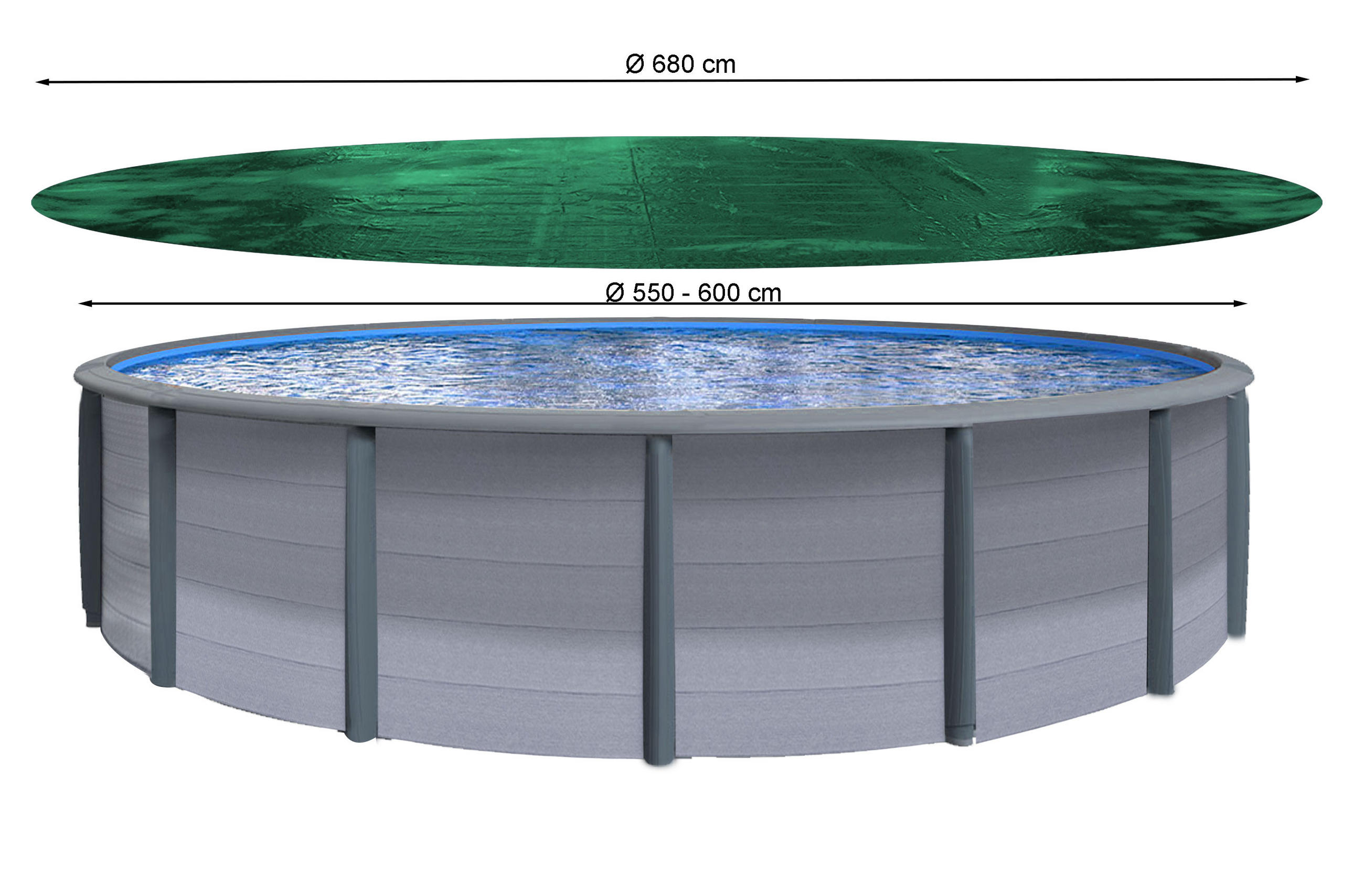 POOLABDECKUNG Rund Planenmaß Ø 680 cm für Pool 550-600 cm Grün - Grün, Kunststoff (680/680cm) - QUICK STAR