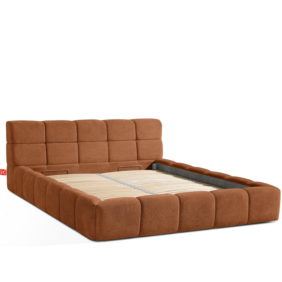 POLSTERBETT AERI 140/160/180/200 mit Rahmen und Bettkasten, orange - Orange, Holz/Holzwerkstoff (180/200cm) - KONSIMO®