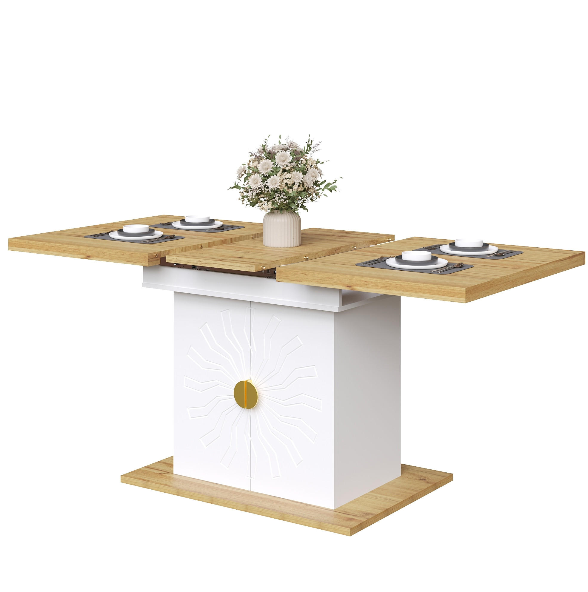 ESSTISCH 110(140)/76/70 cm Weiß aus MDF mit Ausziehfunktion - Weiß, Holzwerkstoff (110/70/76.5cm) - OKMYHOME