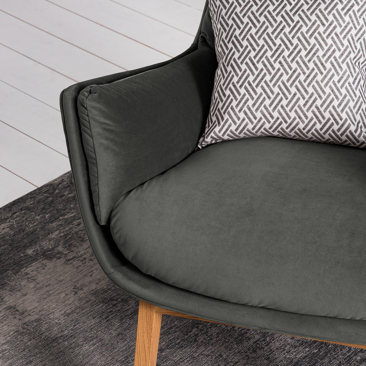 SESSEL mit Holzfüßen - Eichefarben/Grün, Eichenholz/Holz (83/95/97cm) - home24