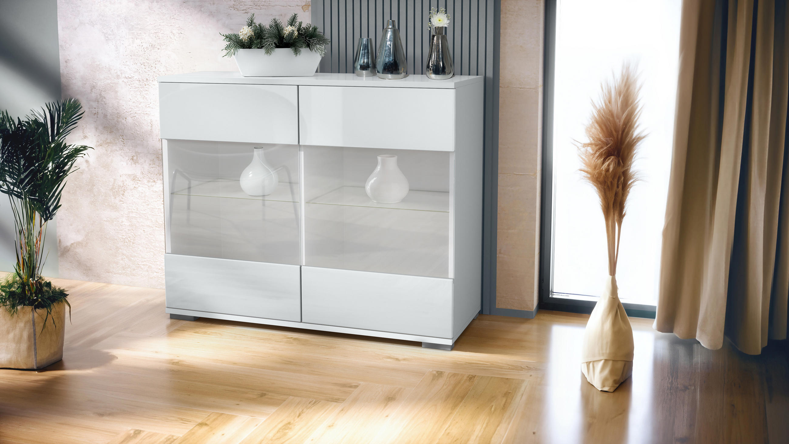 KOMMODE Bari Weiß Hochglanz - Weiß Hochglanz, Holzwerkstoff (92.5/75.5/35cm) - Vladon