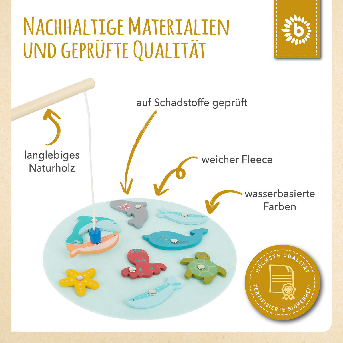 MAGNET-SPIEL Fische Angeln - ab 12 Monat - Multicolor, Holz (5.2/5.2cm) - Bieco Spielwaren