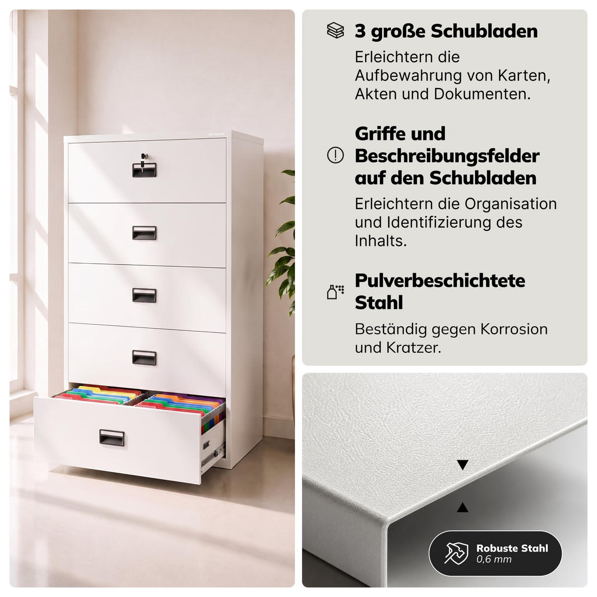 AKTENSCHRANK aus Metall SARA XL V5 162x90x60 cm - Weiß, Metall (90/162/60cm) - Jan Nowak