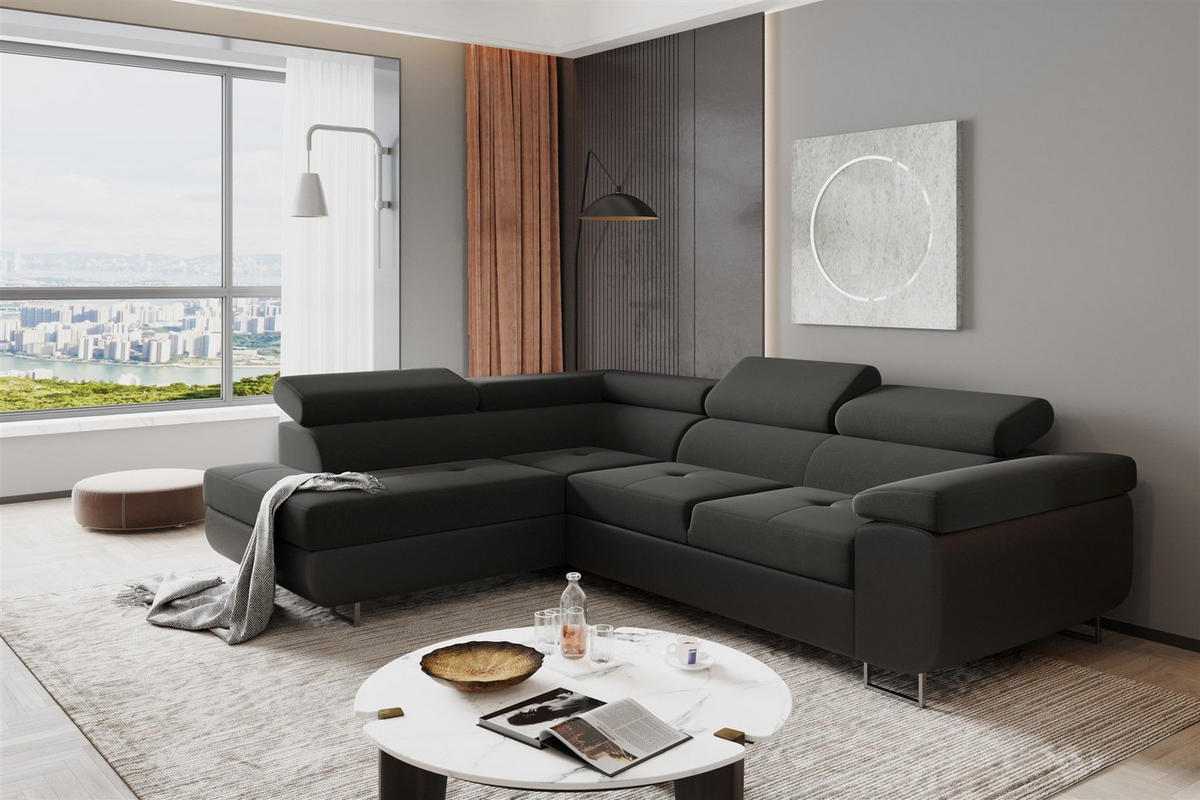 ECKSOFA Jade Mit Schlaffunktion - Schwarz, Holzwerkstoff/Textil (202/275cm) - Fun Möbel