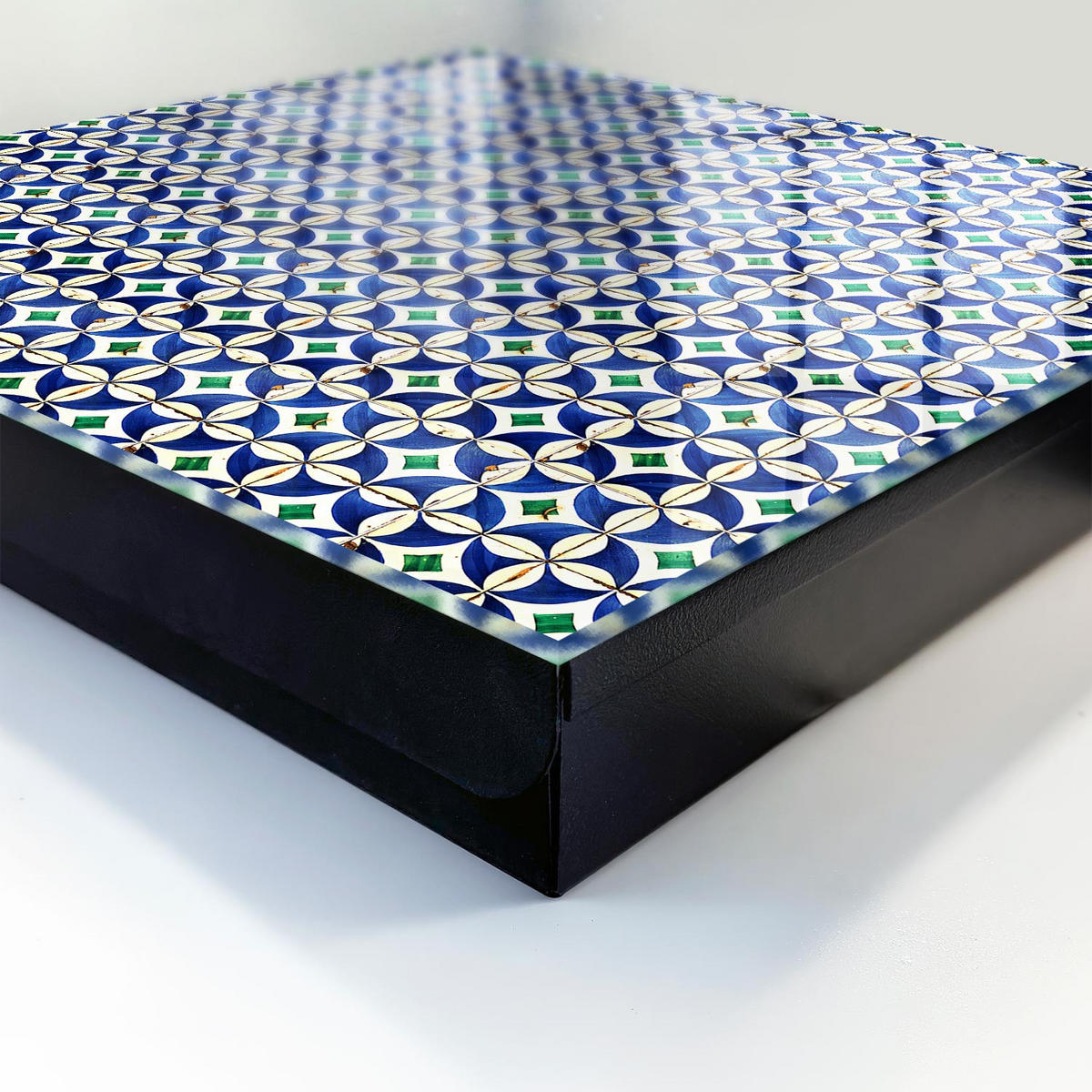 SCHLÜSSELBOX Schwarz 30x30 cm- Türöffnung nach rechts - Geometrische Abstraktion - Blau, Metall (30/30/5cm) - TULUP