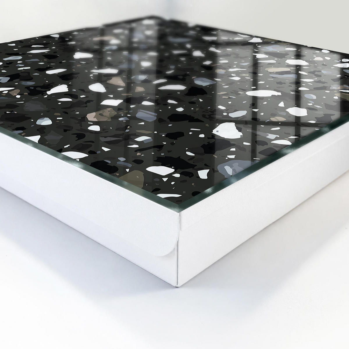 SCHLÜSSELBOX Weiß 30x30 cm – Türöffnung nach rechts - Stilvolles Mosaik - Schwarz, Metall (30/30/5cm) - TULUP