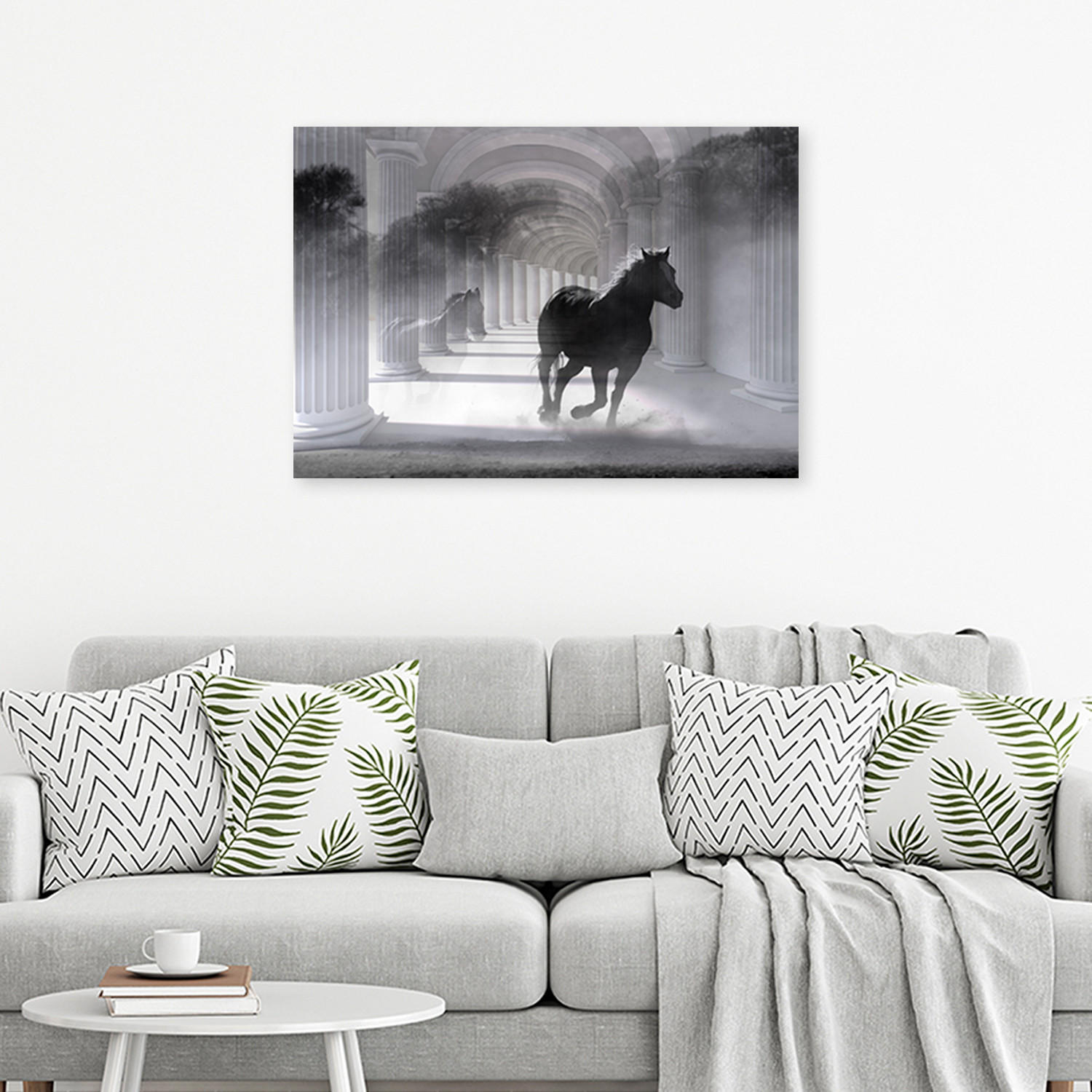 WANDBILD pferd im galopp 3d tunnel - Schwarz, Textil (60/40cm) - Feeby
