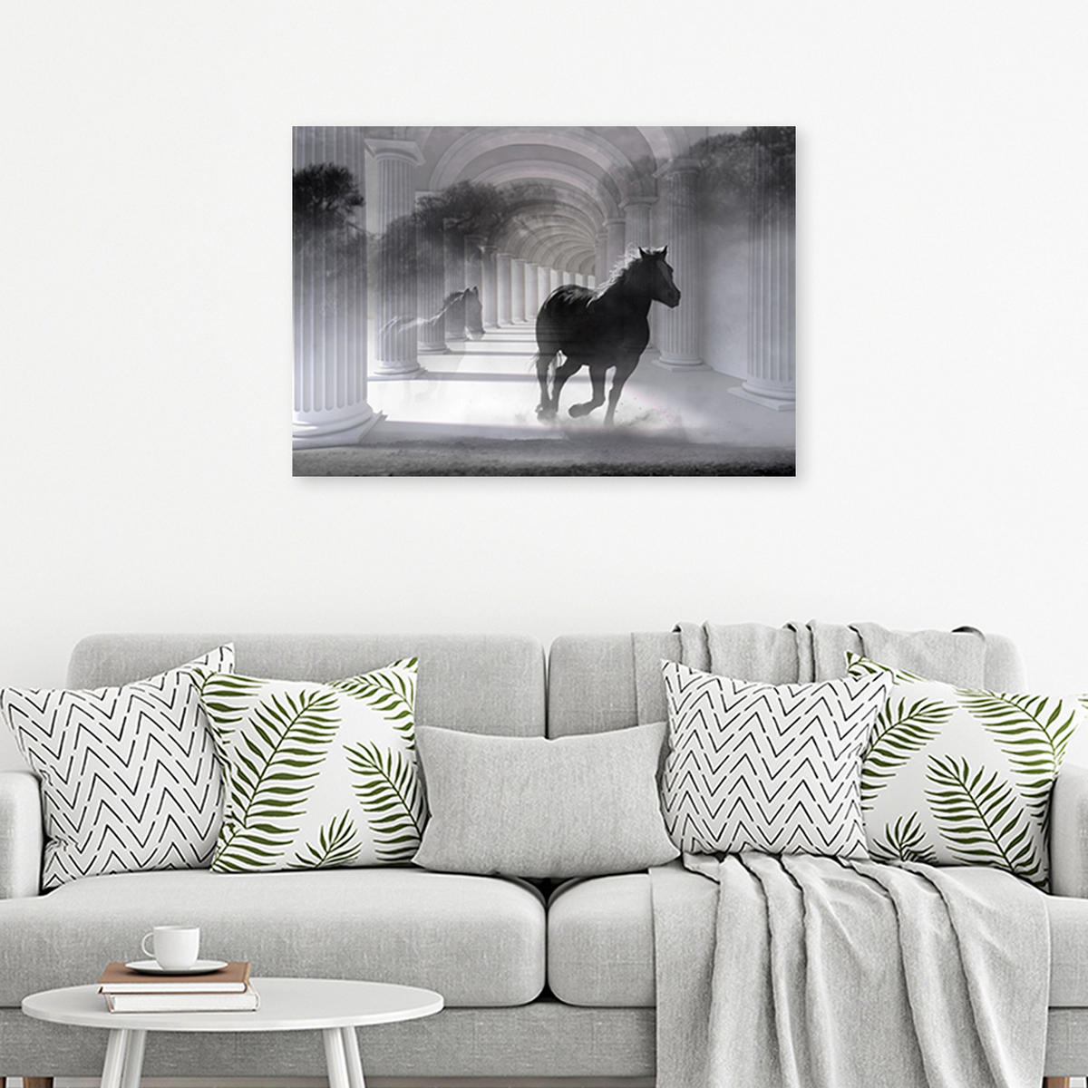 WANDBILD pferd im galopp 3d tunnel - Schwarz, Textil (60/40cm) - Feeby