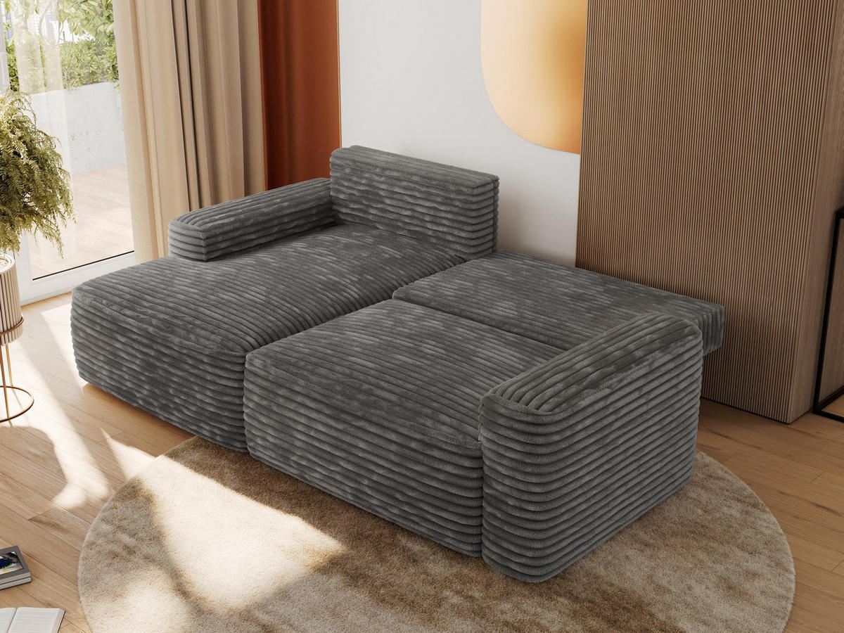ECKSOFA BELLUNO L Dunkelgrau Cord - Links - Dunkelgrau/Schwarz, Textil (144/233cm) - MKS