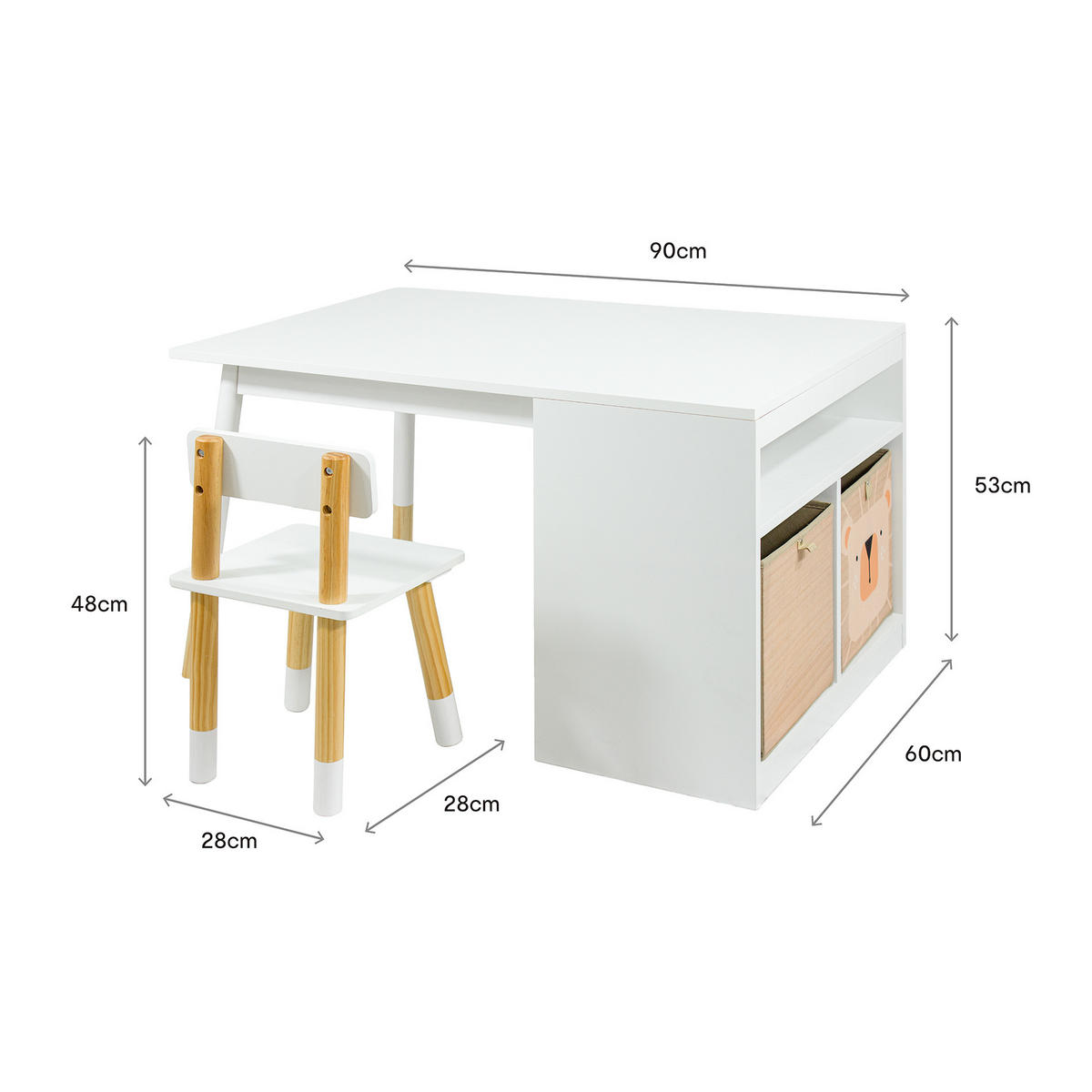 KINDERTISCH UND STÜHLE Weiß 90/60/53 2er-Set - Weiß, Holz (90/53/60cm) - Mobili Rebecca