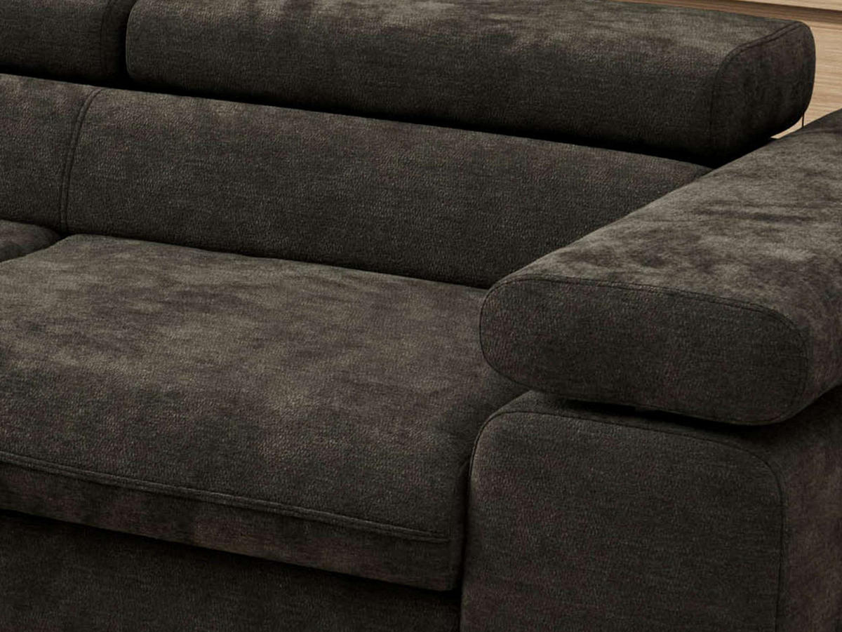 ECKSOFA PABLO L Dunkelgrau Schenille glatt - Links Seite mit T25 Topper - Dunkelgrau/Schwarz, Textil/Metall (208/273cm) - MKS