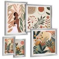 BILDER SET 5er Set - 50x50 cm & 20x30 cm & 40x60 cm Silberner Rahmen - Pflanzenmotive in Farben - Silberfarben, Kunststoff (40/60cm) - TULUP