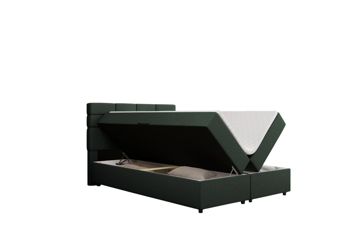 BOXBETT Reve 140 x 200 cm mit Bettkasten und Lattenrost ohne matratze - dunkelgrün - Dunkelgrau, Holz (140/206cm) - Panda Möbel