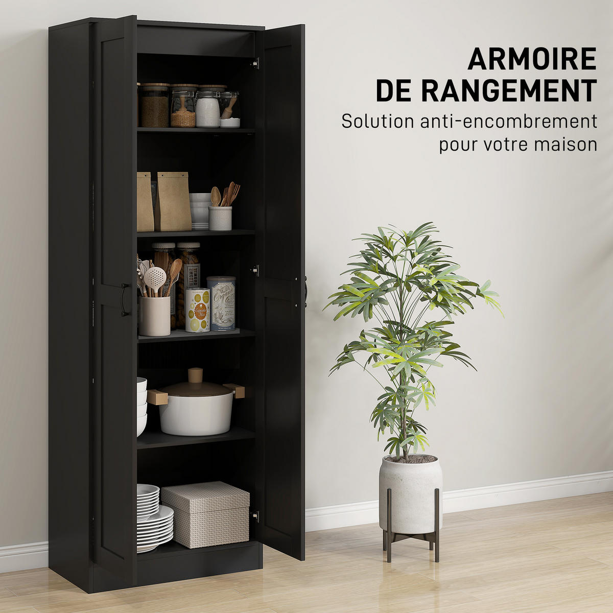 HIGHBOARD DE-11325 2 Türen & 5 Böden (3 verstellbar) Schwarz - Schwarz, Holzwerkstoff (36.5/175/60cm) - ComfortXL