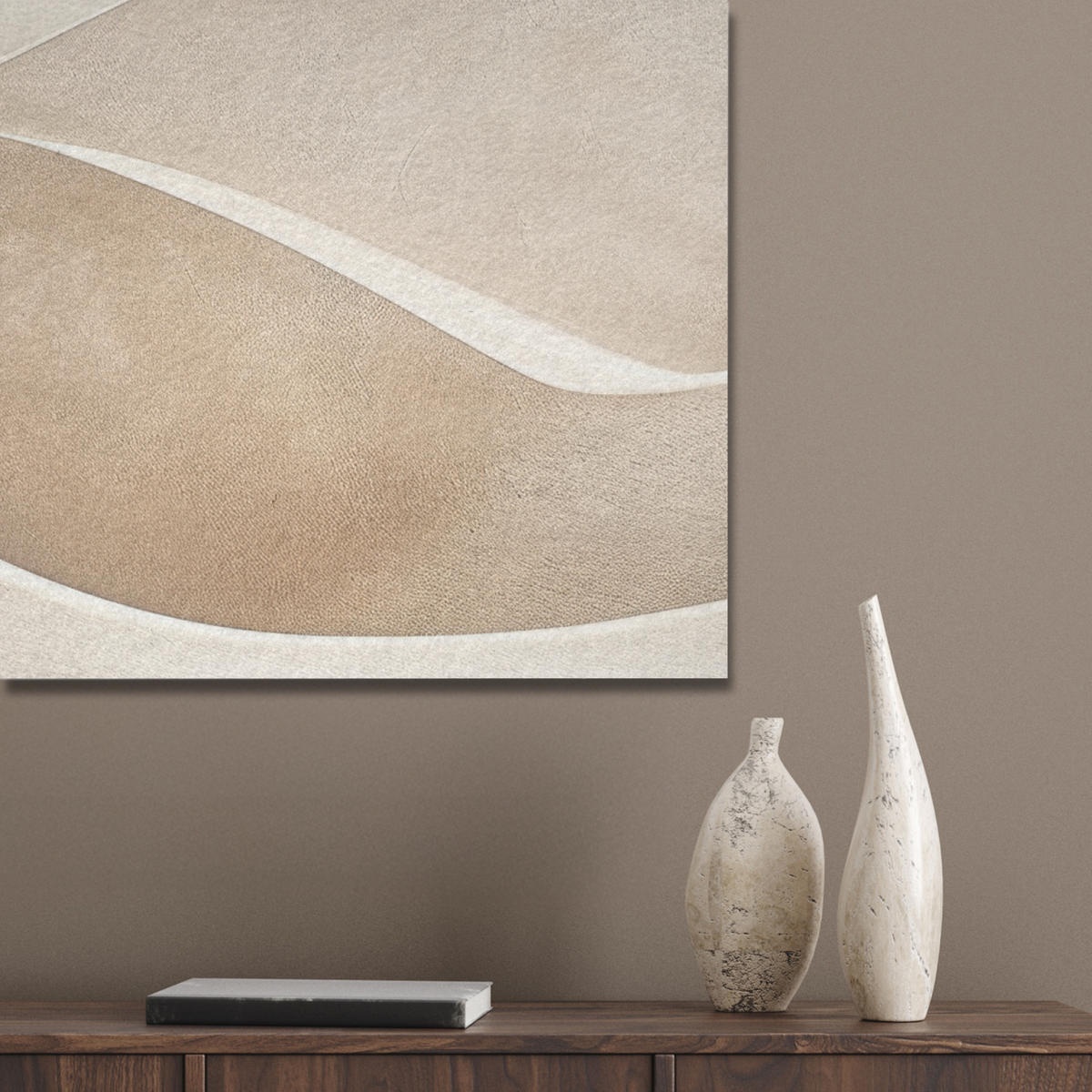 AKUSTIKPANEEL Beige - Natur - Abstrakt - Modern 90x90 cm - Beige, Textil (90/0.9/90cm) - MuchoWow
