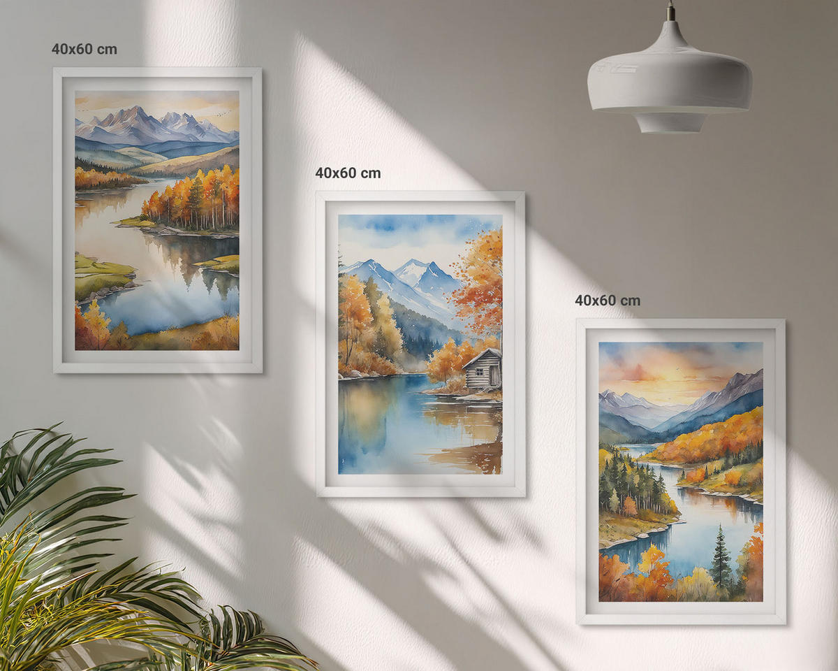 BILDER SET 3er Set - 40x60 cm Weißer Rahmen - Herbstliche Berglandschaften - Weiß, Kunststoff (40/60cm) - TULUP