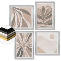 WANDBILDER 4er Set - 50x50 cm & 40x60 cm Silberner Rahmen - Abstrakte Pflanzenmuster - Silberfarben, Kunststoff (50/50cm) - ArtPrintCave