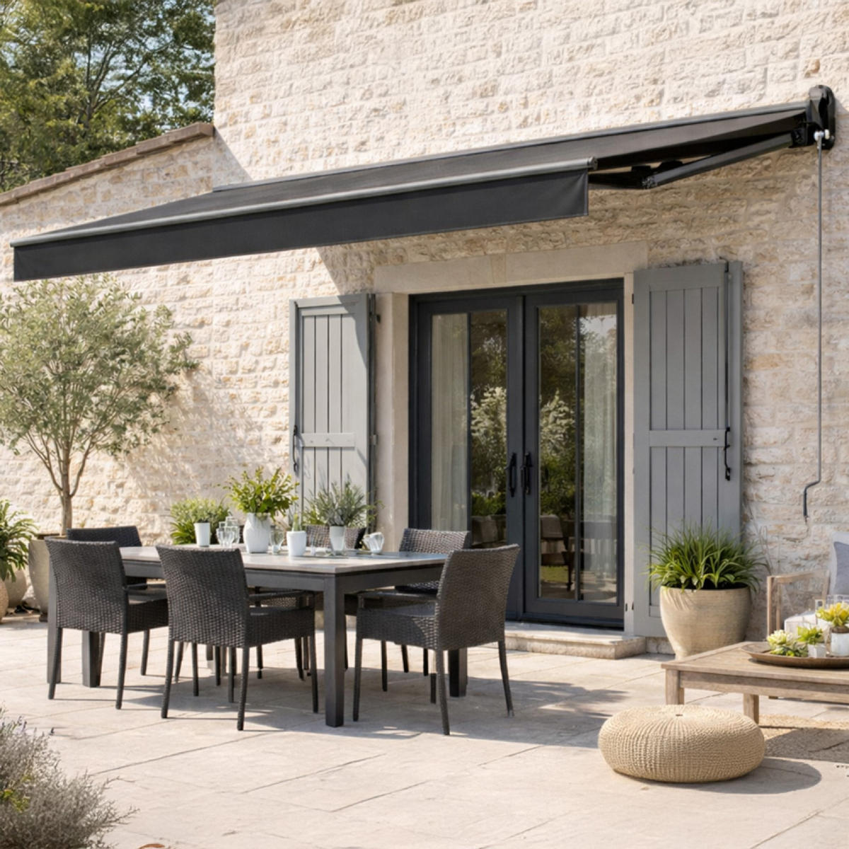 MARKISE lozio grau 2 95 x 2 5 m aus aluminium motorisierte - Grau, Metall (250/14/295cm) - Concept Usine