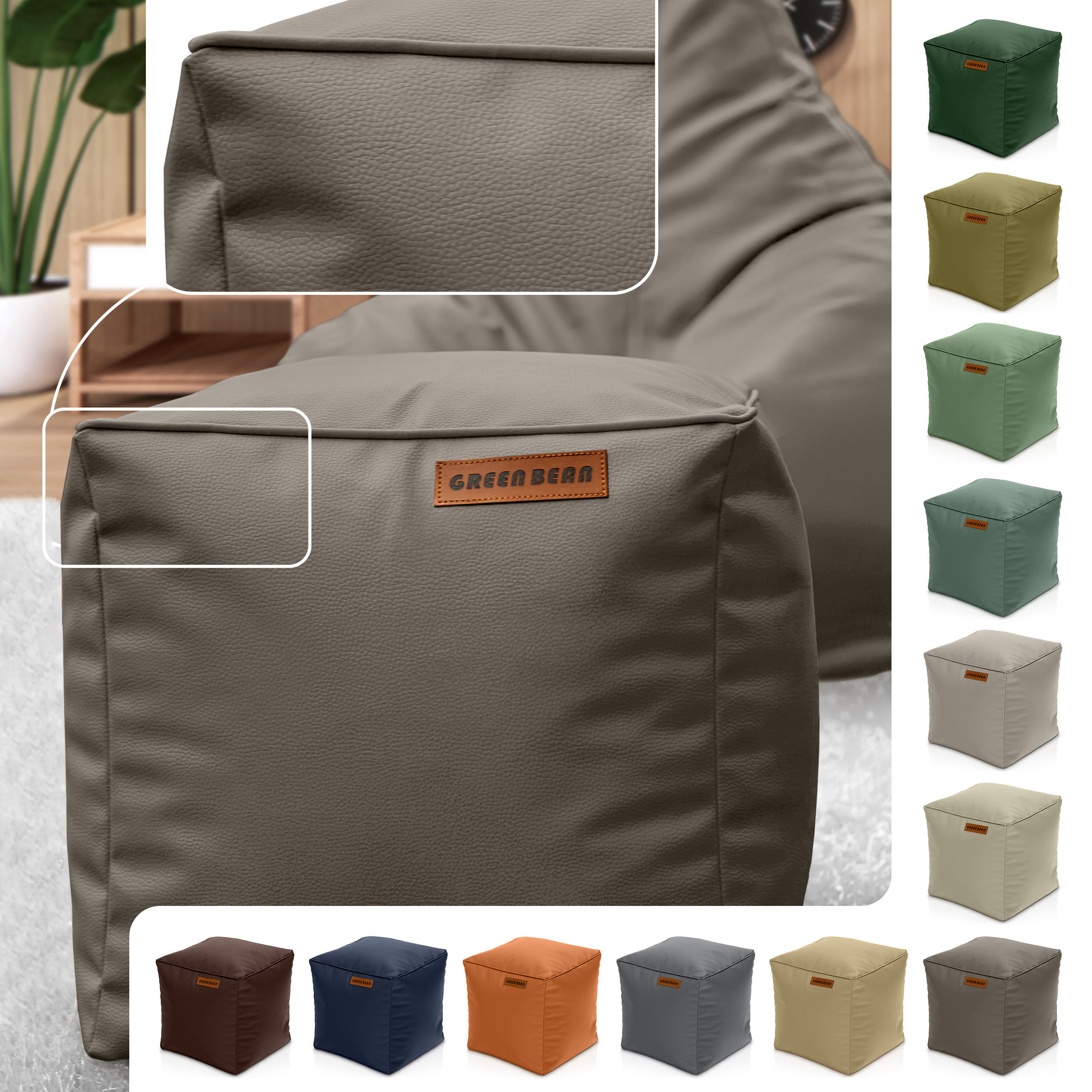 INDOOR HOCKER Cube eckig Kunstleder - Hellbraun, Textil (40/40/40cm) - Green Bean