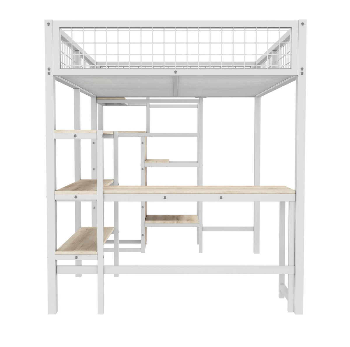 HOCHBETT mit Schreibtisch 140/200 cm in Weiß – mit Regalen und Kleiderschrank - Weiß, Metall (140/200cm) - BEAOK