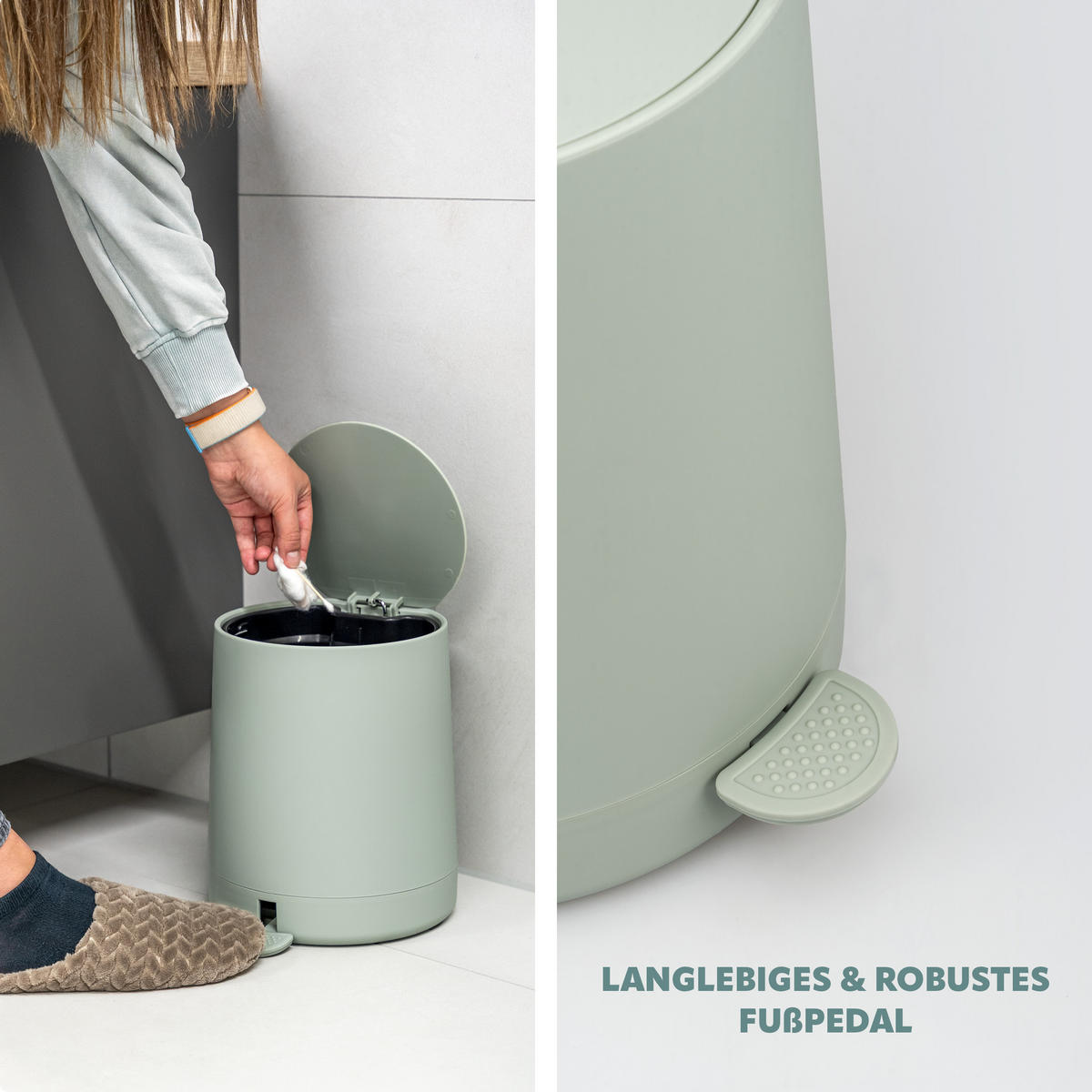 KOSMETIKEIMER TESERO, Kunststoff, salbei - Salbeigrün, Kunststoff (22.5/25.5/25cm) - eluno