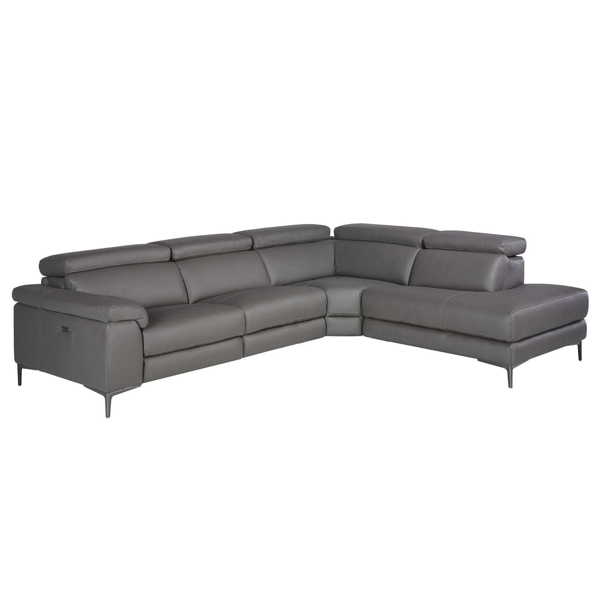 ECKSOFA Relaxsofa mit Chaiselongue rechts in dunkelgrauem Leder 295/232/97 cm - Dunkelgrau/Schwarz, Leder (295/232cm) - ANGEL CERDA