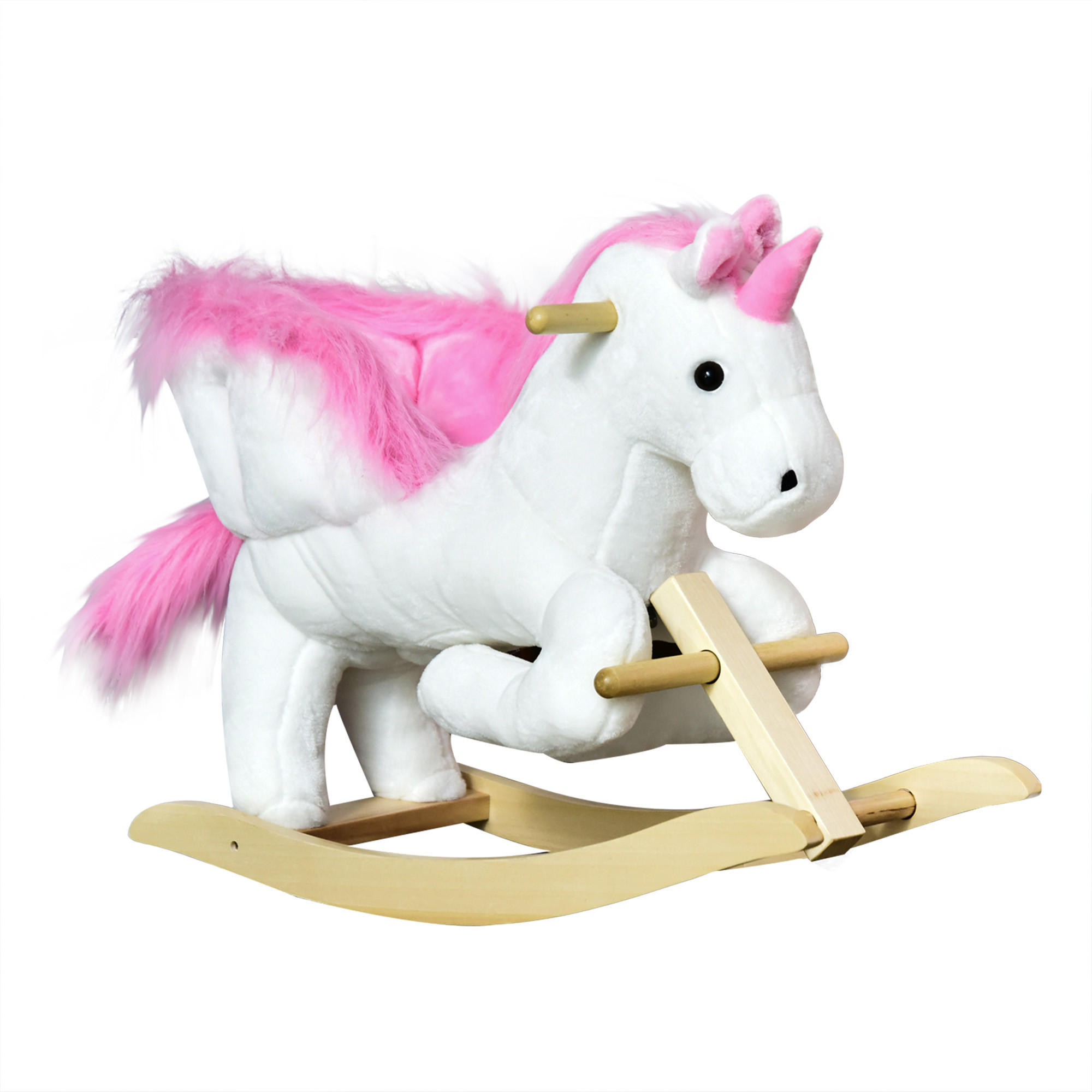 KINDER SCHAUKELTIER, Rosa+Weiß, Plüsch+ Holz - Rosa, Holz (32/55/65cm) - HOMCOM