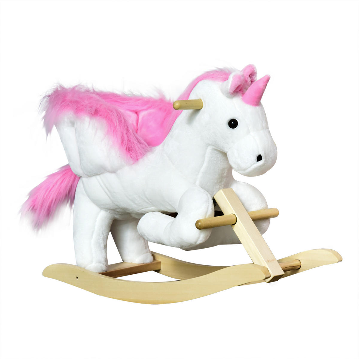 KINDER SCHAUKELTIER, Rosa+Weiß, Plüsch+ Holz - Rosa, Holz (32/55/65cm) - HOMCOM
