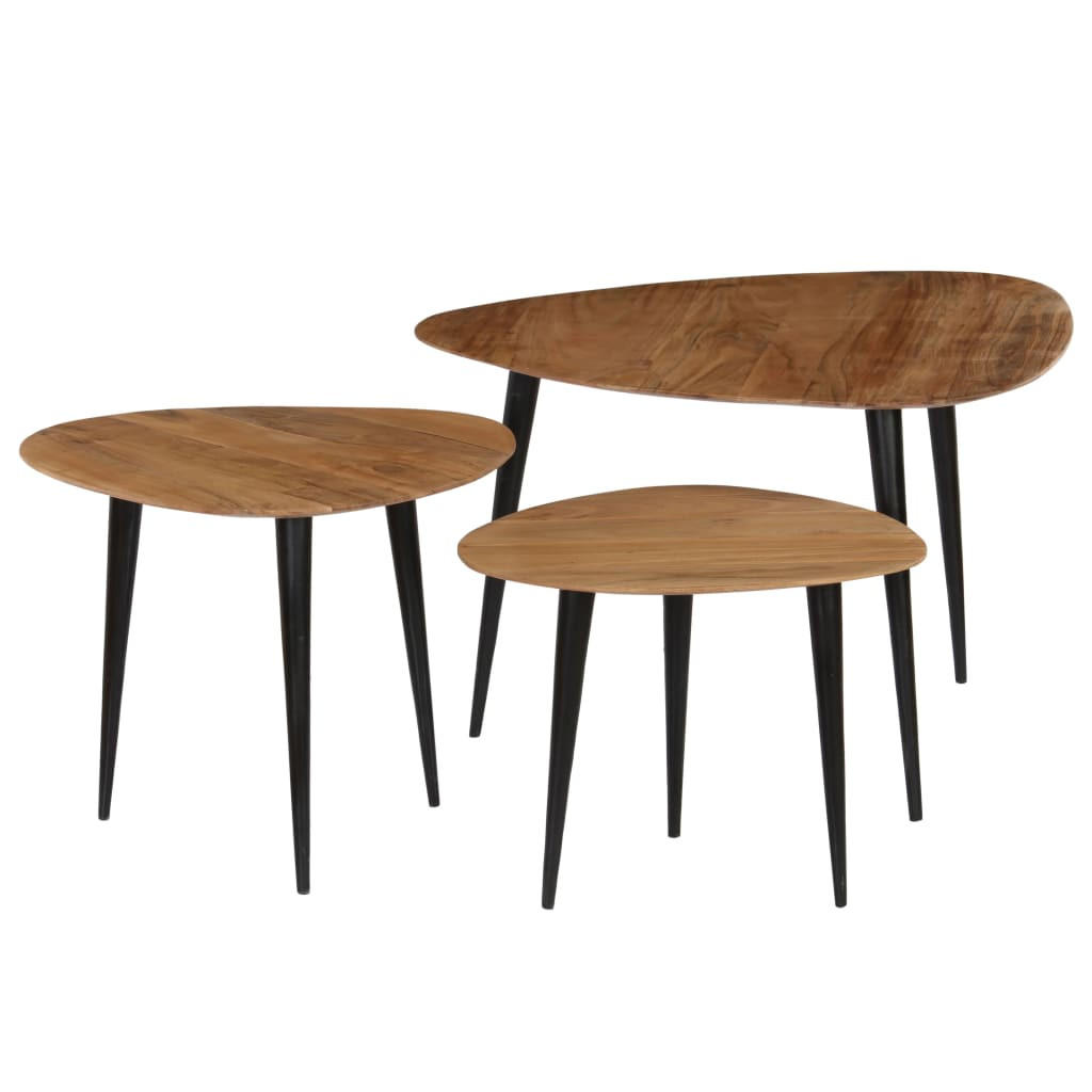 3-TLG. Couchtisch-Set Massivholz Akazie - Braun, Holz (70/70/40cm) - furnicato
