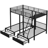 ETAGENBETT 140/200 & 2x 90/200 cm teilbar, mit 2 Schubladen und Absturzsicherung, Schwarz - Schwarz, Metall (140/200cm) - Redom