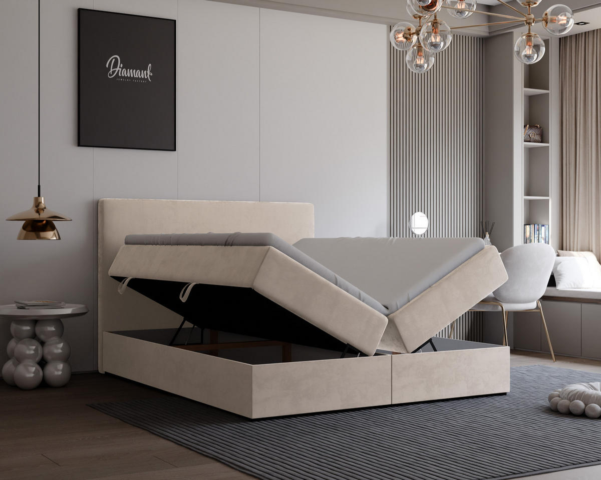 BOXBETT 160x200 cm mit Topper - Beige, Textil (160/200cm) - Idohome