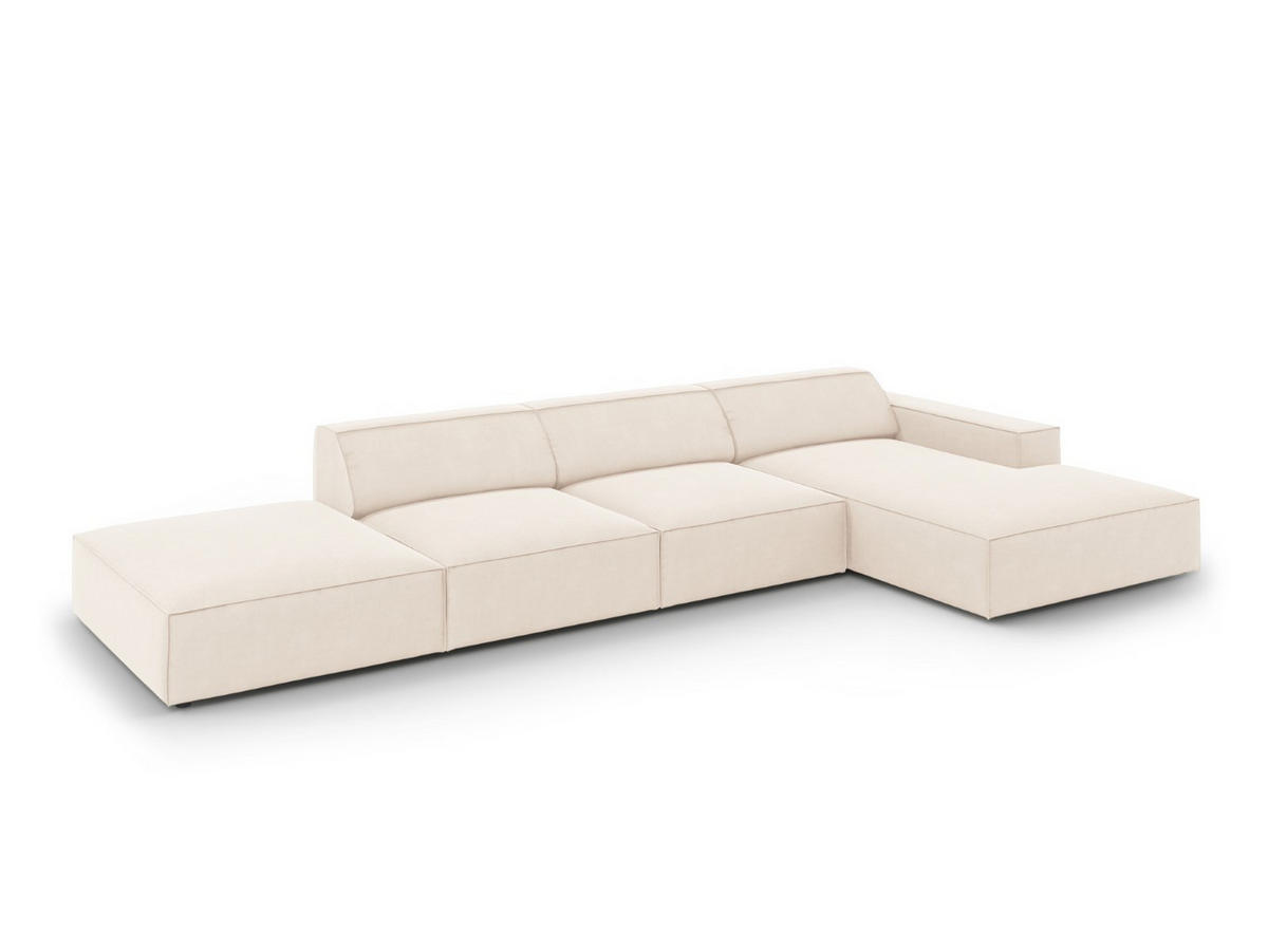 ECKSOFA rechts Jodie aus Samt leichtes beige 5 Sitzplätze - Beige, Textil (166/341cm) - Micadoni