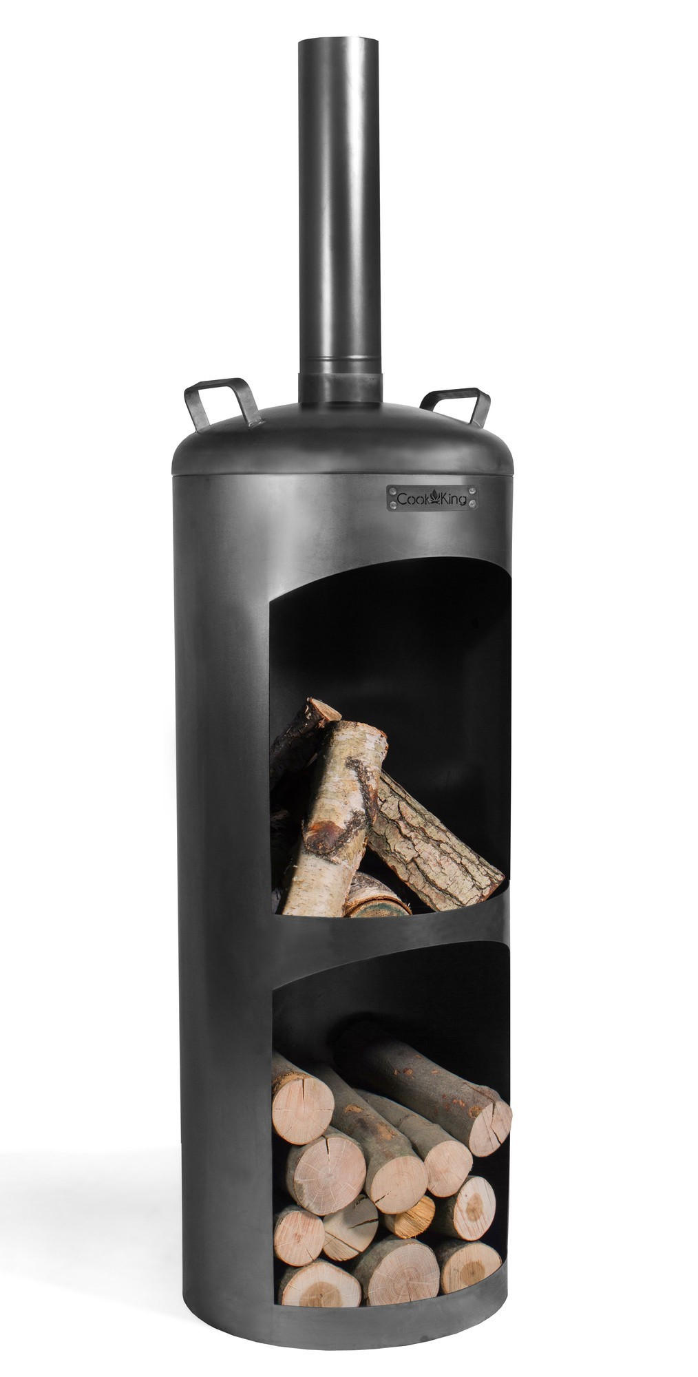 GARTENOFEN Stahl rund 158 cm mit Brennkammer & Holzlager - Schwarz, Metall (40/158/40cm) - Mr. Deko