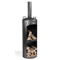 GARTENOFEN Stahl rund 158 cm mit Brennkammer & Holzlager - Schwarz, Metall (40/158/40cm) - Mr. Deko