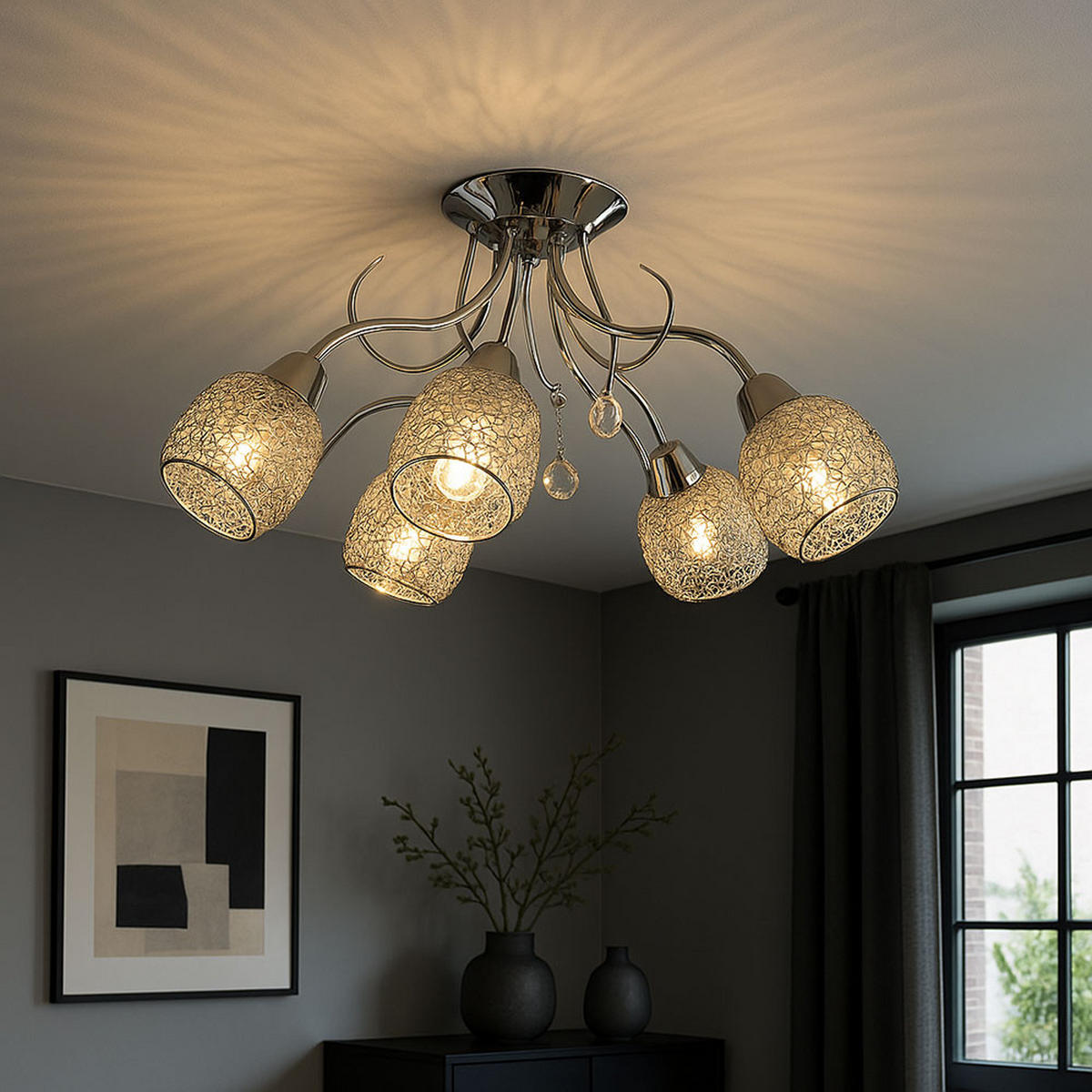 LED DECKENLEUCHTE Chromgeflecht Silber - Silberfarben, Glas (54/54/22cm) - Globo Lighting