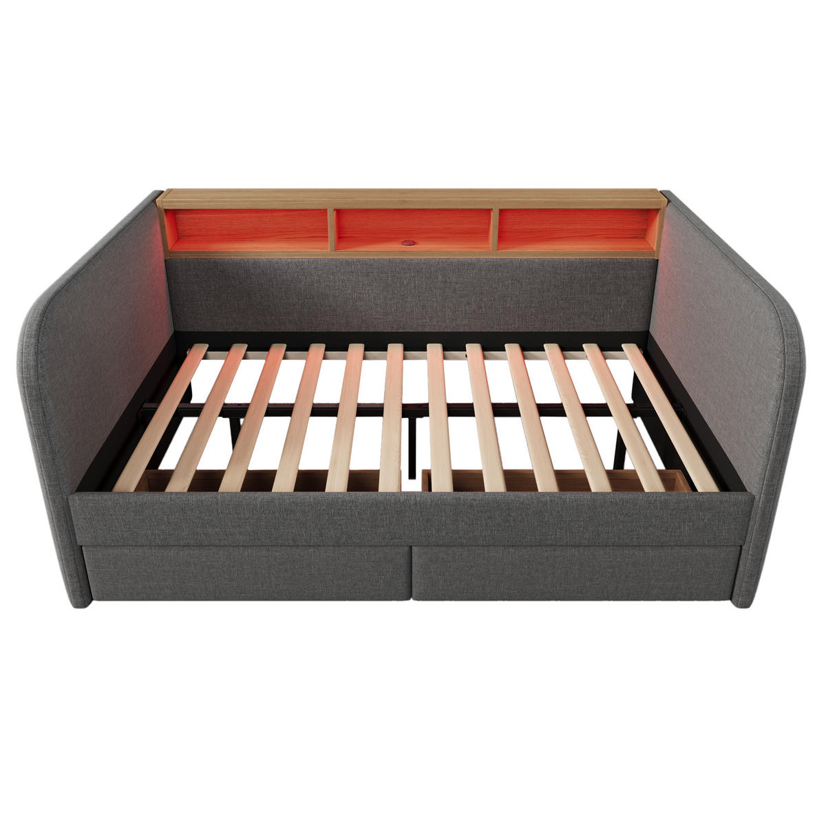 POLSTERBETT 140/190 cm Grau mit LED und USB-C-Ladefunktion - Grau, Textil (140/190cm) - OKWISH