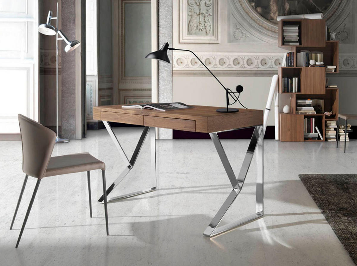 SCHREIBTISCH Schreibtisch aus Nussbaum und verchromtem Stahl 120/61/76 cm - Edelstahlfarben/Walnussfarben, Holz/Metall (61/120/76cm) - ANGEL CERDA