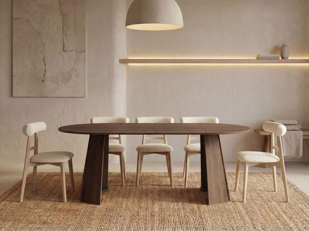 ESSTISCH Lunda rund ausziehbar verlängerbar, Wallnuss Dunkelbraun 100-180/100/76 cm - Nussbaumfarben/Schwarz, Holzwerkstoff (100/100/76cm) - WFL GROUP