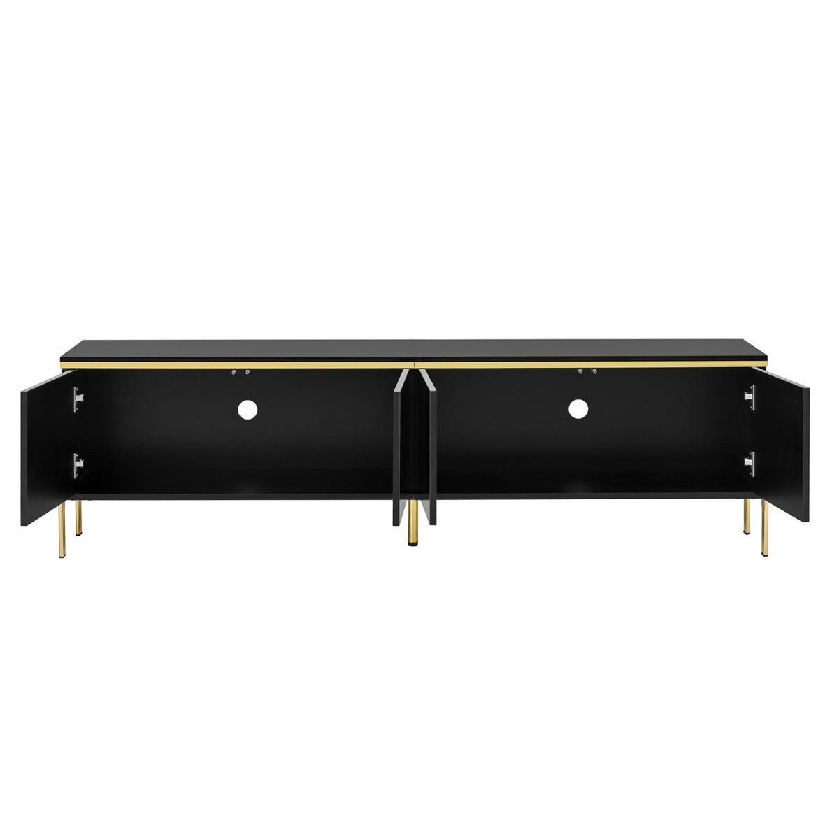 TV-MÖBEL- und Couchtisch-Set aus Spanplatte 170x38x50 + 100x50x36 cm Schwarz mit Stauraum, hochglänzend und goldfarbenen Beinen - Schwarz, Holzwerkstoff (170/50/38cm) - Modfu