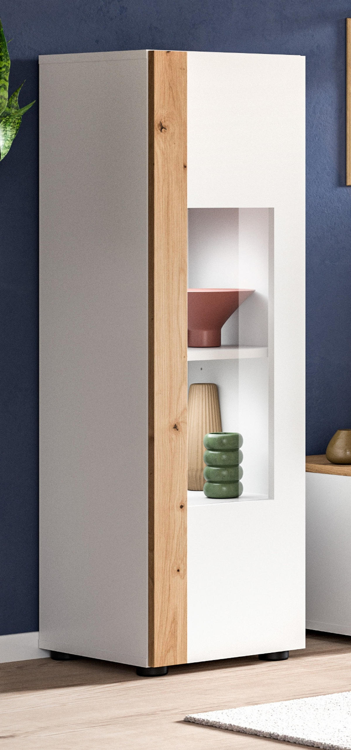 VITRINE weiß und Eiche 30 x 110 cm, Vitrinenschrank stehend/hängend - Schwarz/Weiß, Glas/Holzwerkstoff (30/112/33cm) - Inn.Furn