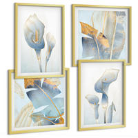 BILDER SET 4er Set - 50x50 cm & 40x60 cm Goldrahmen - Blaue Blumen im Hintergrund - Goldfarben, Kunststoff (50/50cm) - TULUP