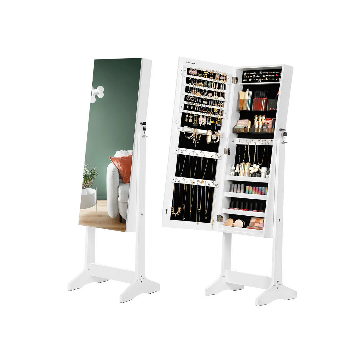SCHMUCKSCHRANK GANZKÖRPERSPIEGEL - Weiß, Holzwerkstoff (36.5/41.2cm) - Hansiro