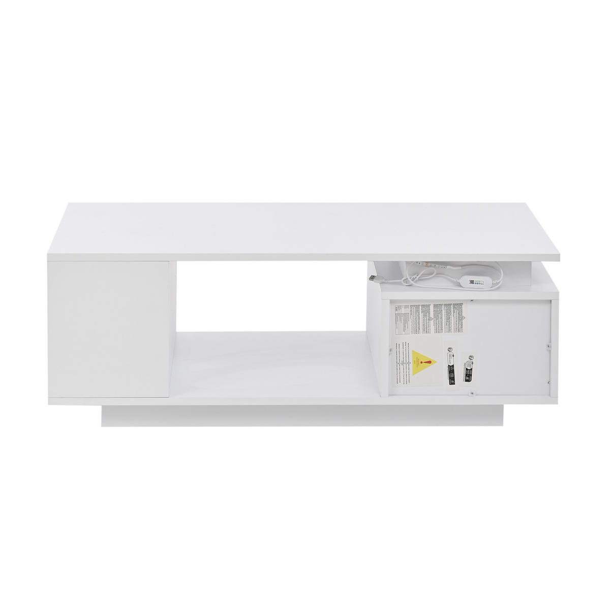 COUCHTISCH 100/50/36 cm Weiß mit LED-Beleuchtung und Schublade aus Spanplatte Hochglanz - Weiß, Holzwerkstoff (100/50/36cm) - OKWISH