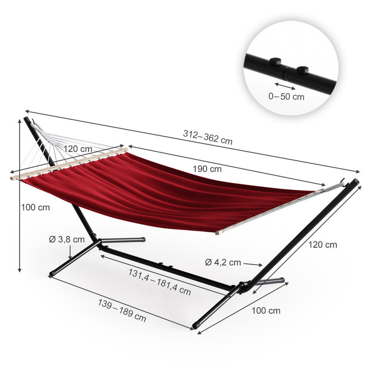 HÄNGEMATTE Rot 190 x 120 cm Metallgestell - Rot, Metall (190/100/120cm) - OK-Living