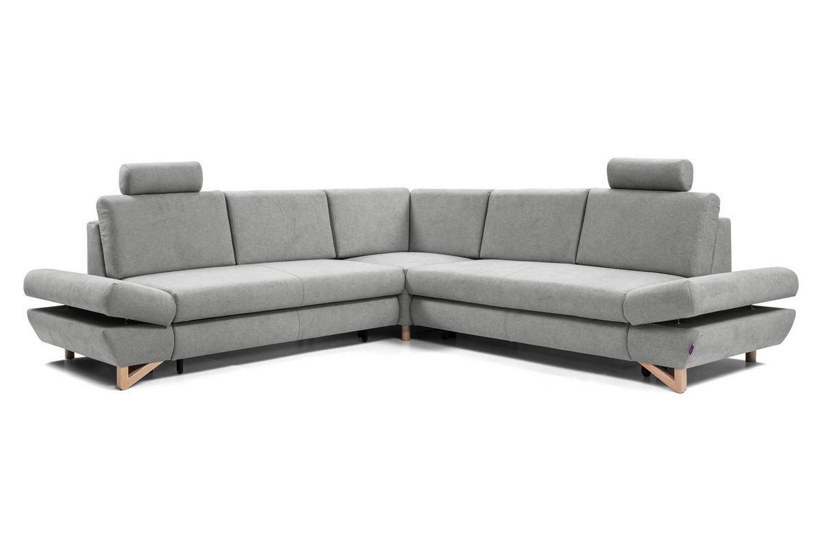 ECKSOFA CASA III R-S Grau Plüsch-Stoff mit Schlaffunktion - Grau, Holz (272/272cm) - MASSENO