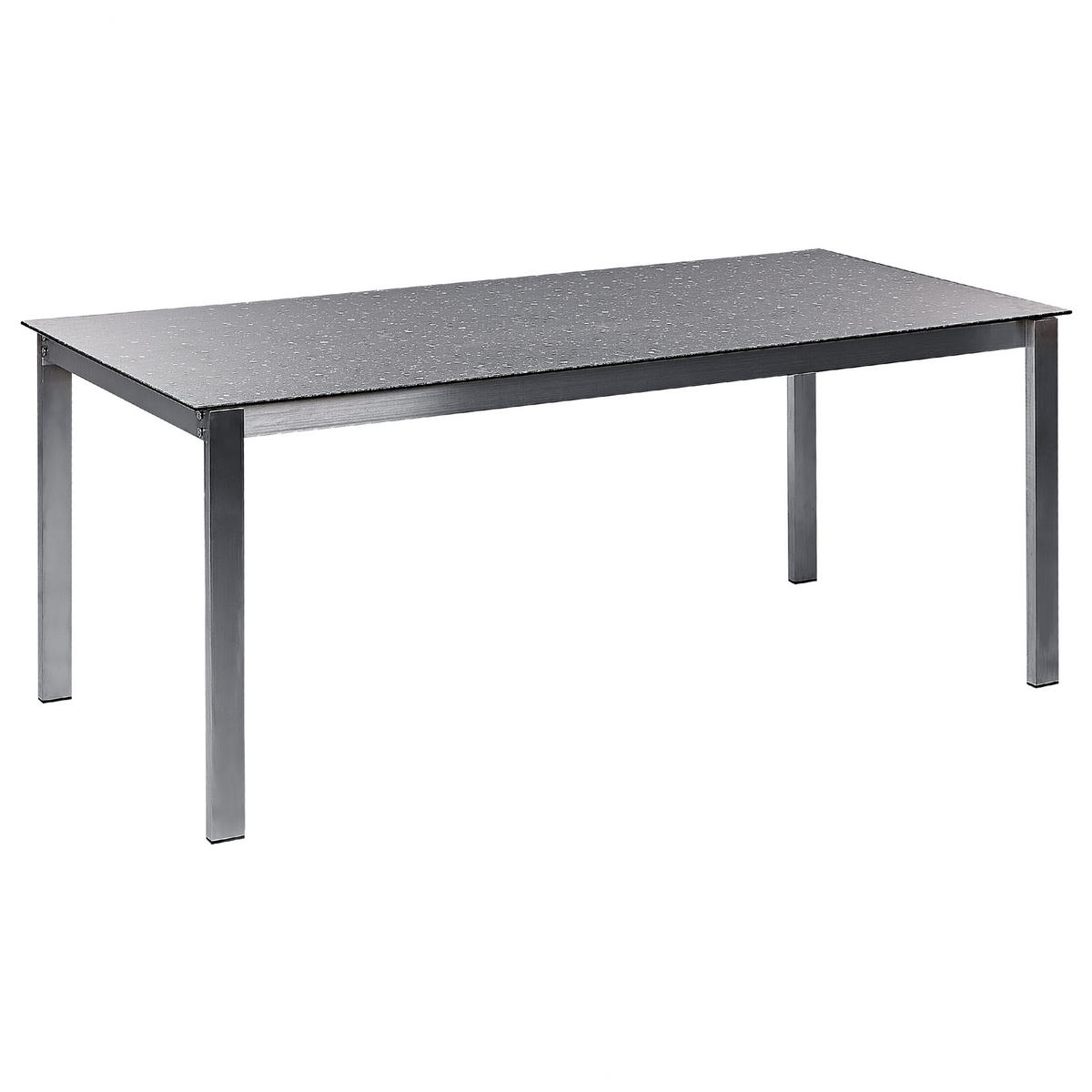 GARTENTISCH Keramik-Glas Granit Optik schwarz 180/90 cm Cosoleto - Silberfarben/Schwarz, Glas (180/90/75cm) - Beliani