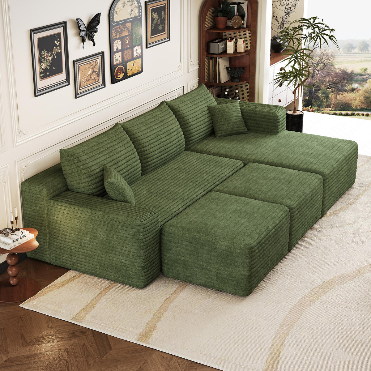 WOHNLANDSCHAFT Cord Grün ohne Montage - Grün, Textil (241/58/151cm) - WISHDOR