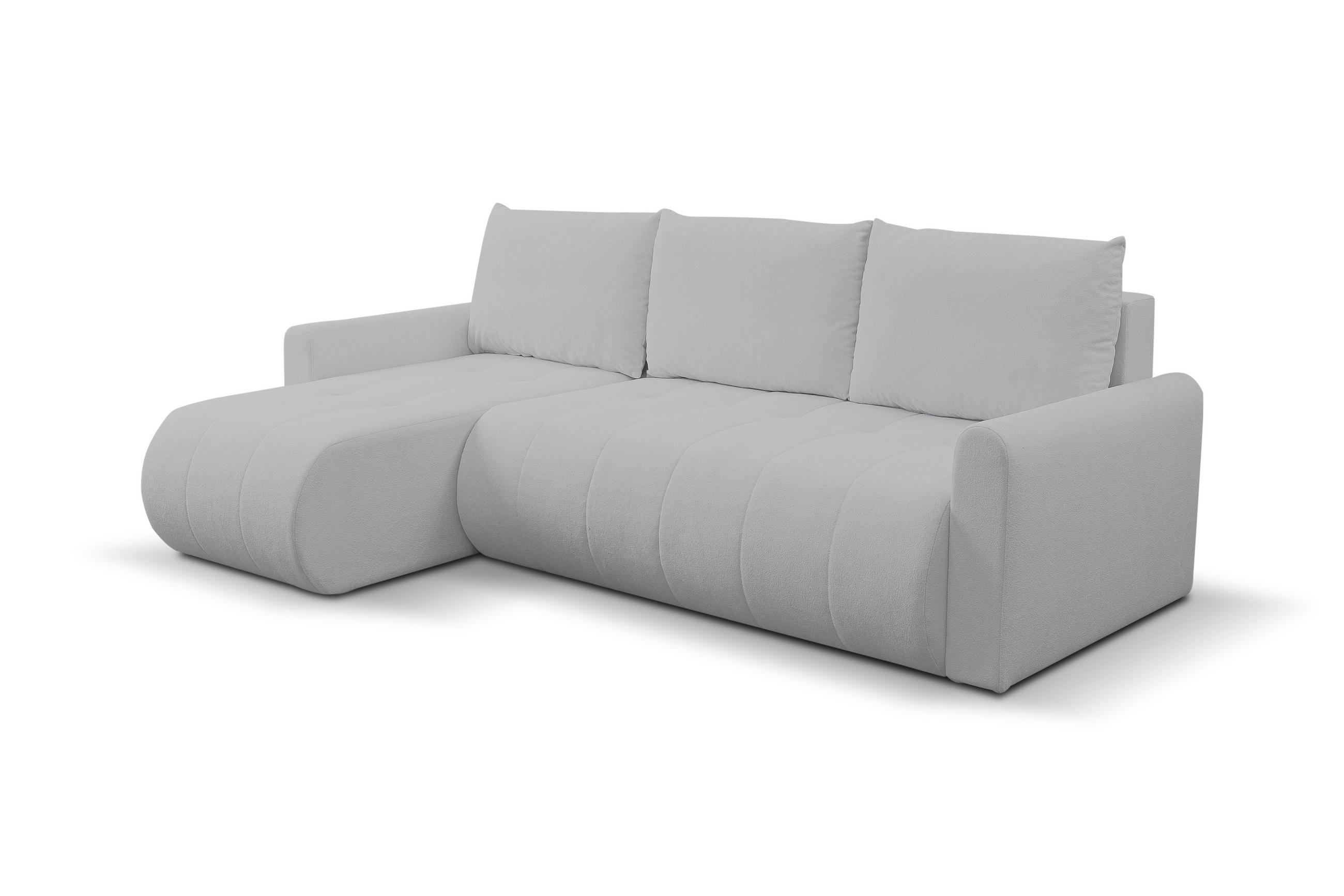 ECKSOFA Primo mit Schlaffunktion und Bettkasten in Cordstoff - Hellgrau/Schwarz, Holz/Holzwerkstoff (245/143cm) - Ravio