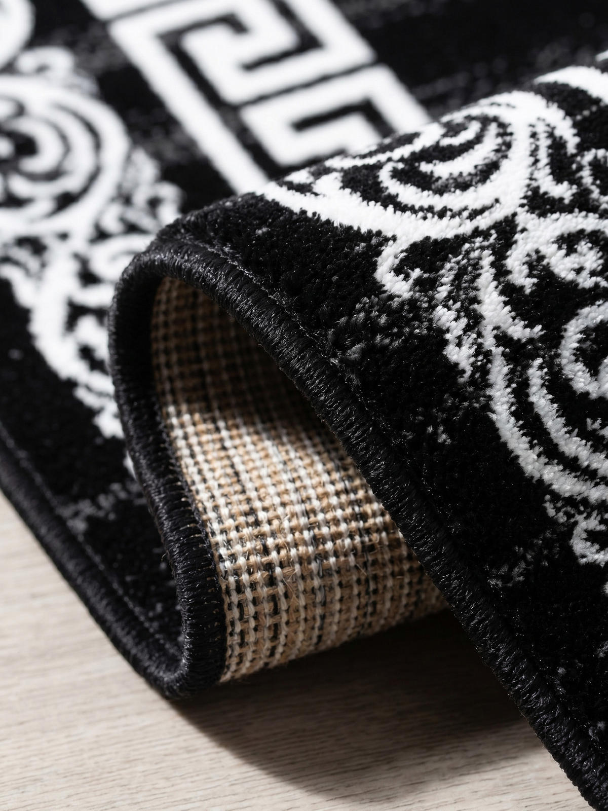 TEPPICH Kurzflor ASPEN in Schwarz, mit Mäander-Muster, 80 x 300 cm - Schwarz, Textil (80/300cm) - KADIMA DESIGN