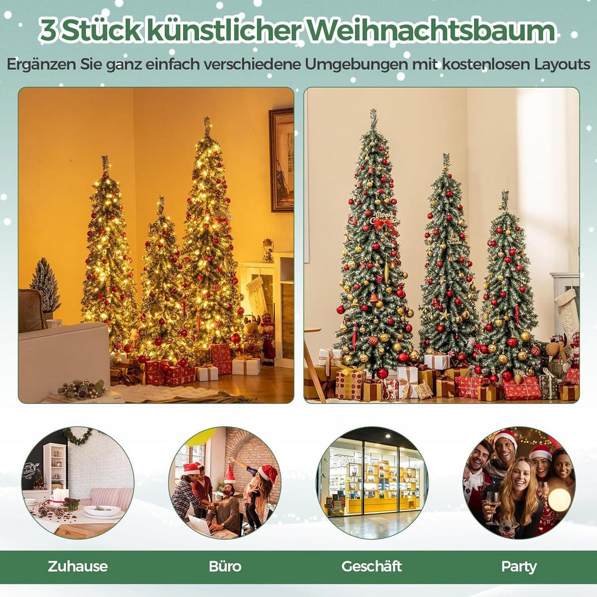 WEIHNACHTSBAUM 180cm Grün(3-teilig) - Grün, Metall (180cm) - COSTWAY